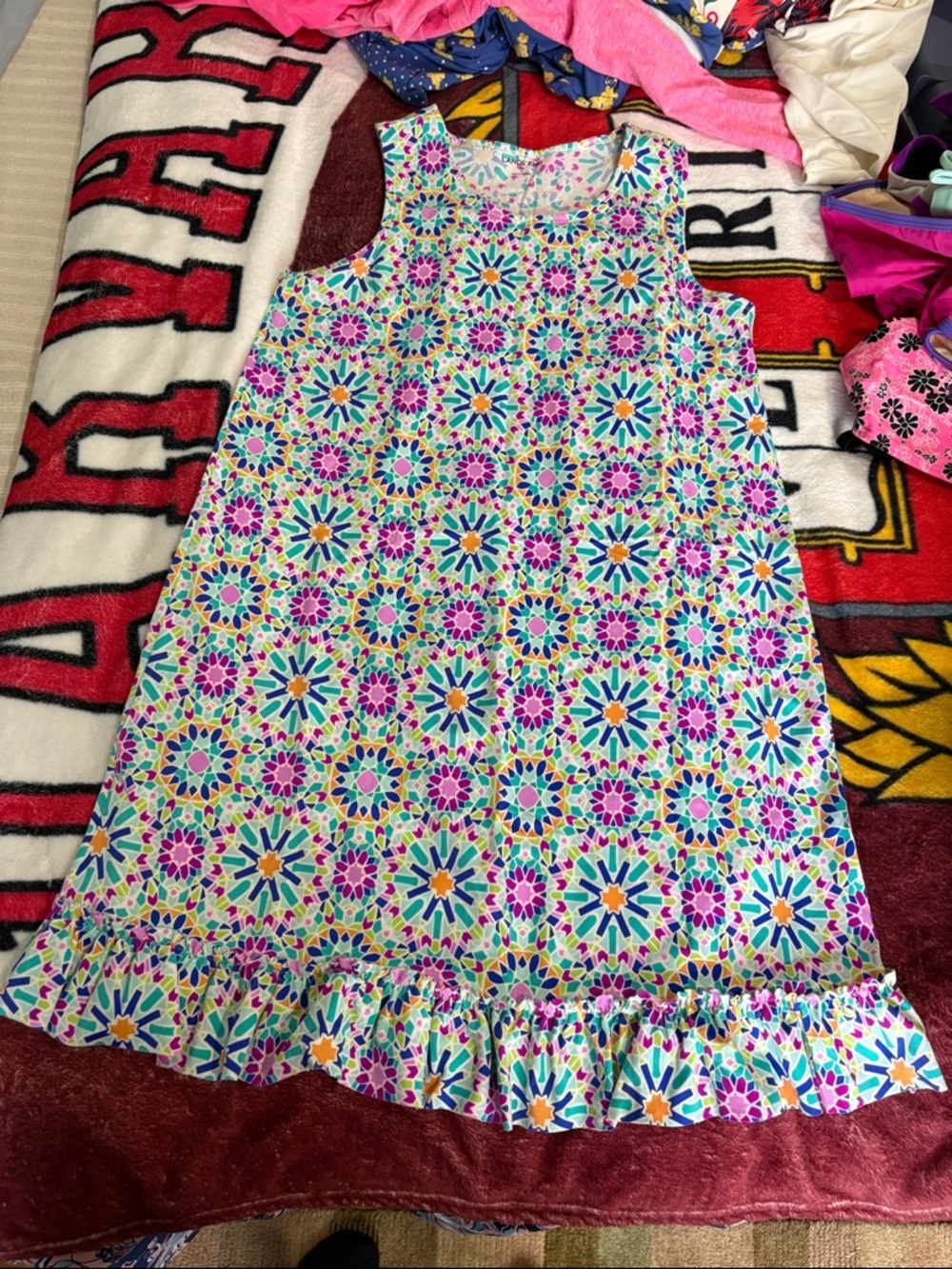 Lands' End Girls' Multicolor Floral Mosaic Ruffle Sundress XL